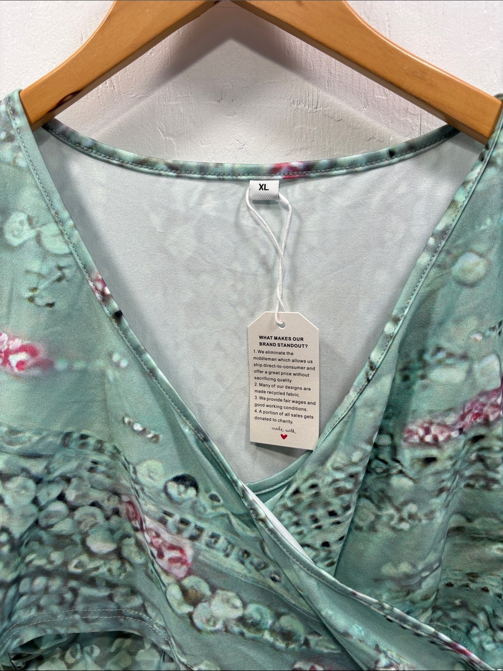 Cottagecore Green Abstract Floral Wrap Modest Maxi Dress Size 3/4 Sleeves XL - Picture 2 of 5